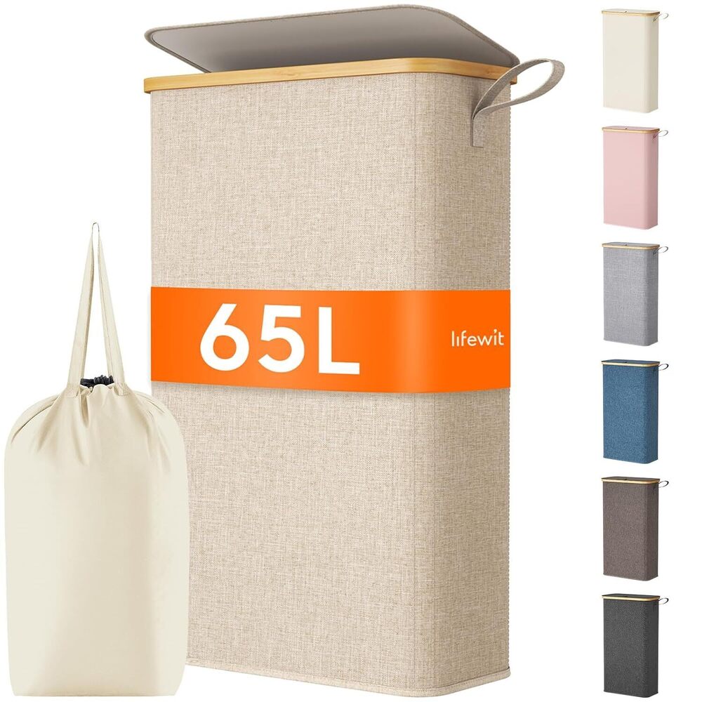 65L Slim Laundry Hamper with Lid, Narrow Laundry Basket with Removable